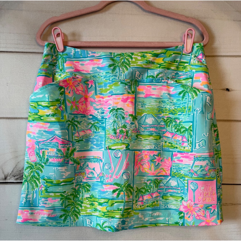 Lilly Pulitzer Luxletic Skort Honda Classic Golf Print Pink Green Blue Size 10